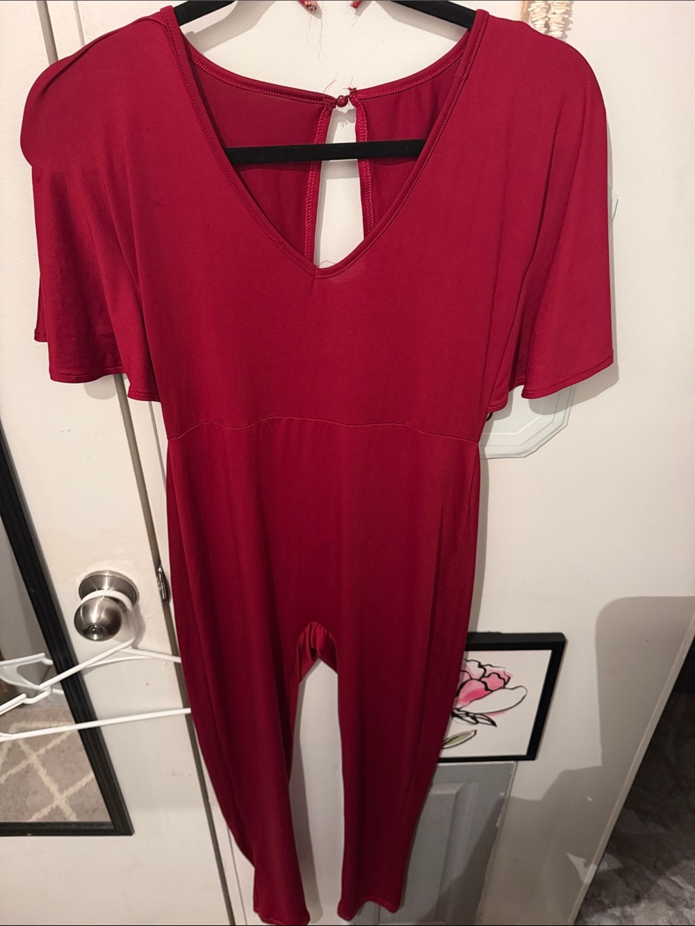 Red Women's Jumpsuit - Classic V-Neck